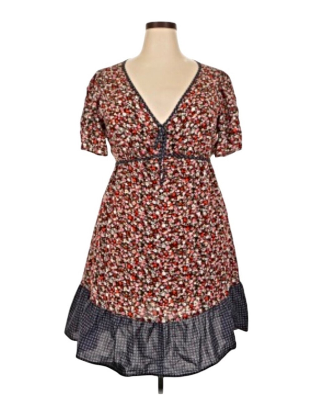 Suzanne Betro Flutter Short Sleeve Black/Red Floral Empire Waist Midi Dress 3X